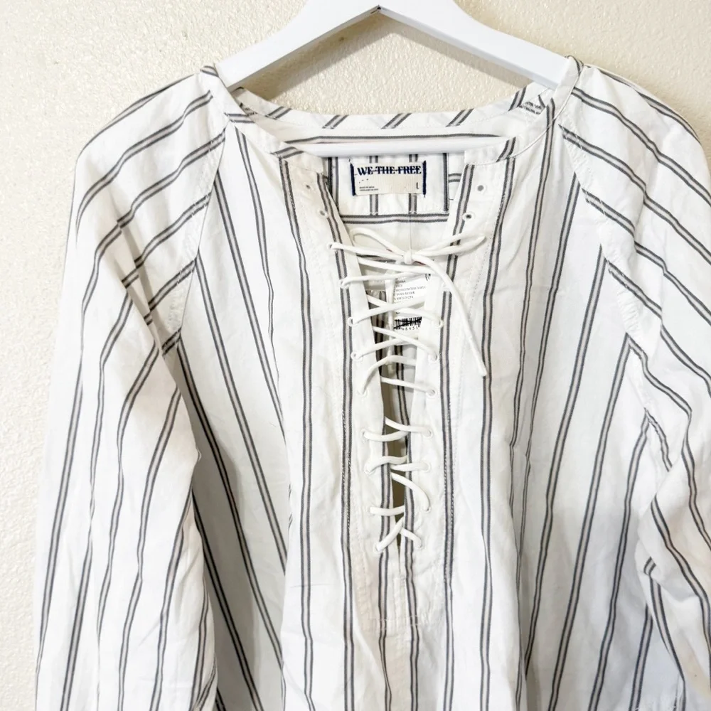 NWT Free People We The Free Lisbon Tunic Ivory Combo Lace Up Size Large